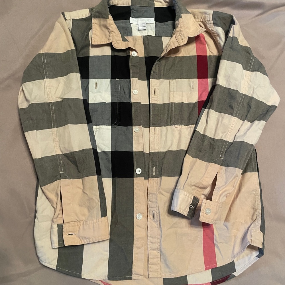 Boys Burberry long sleeve button up shirt